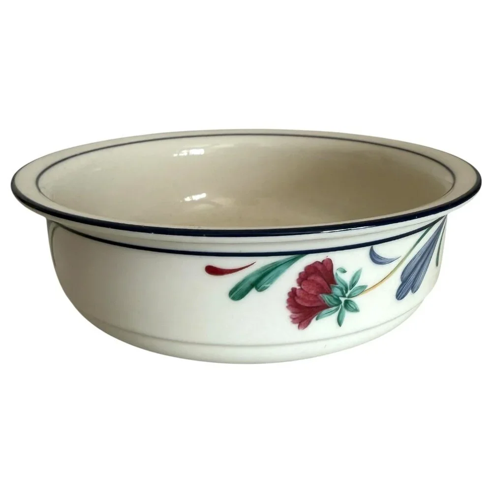 Lenox Chinastone Poppies On Blue Round Soup‎ Cereal Bowl 6.25” Made in USA VTG